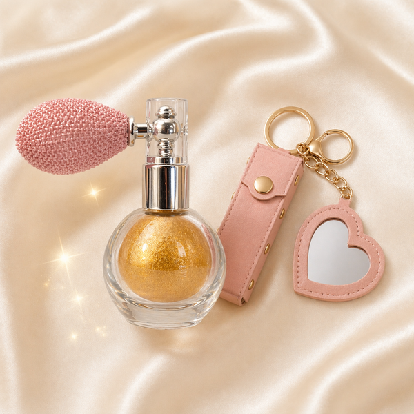 Glow and Go Gift Set styled as a small beauty gift with body shimmer and accessory