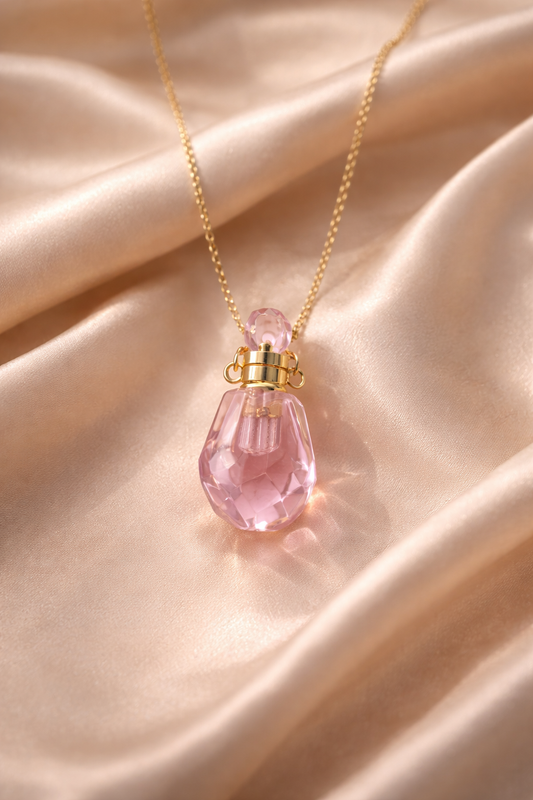 Pink Crystal Perfume Bottle Necklace
