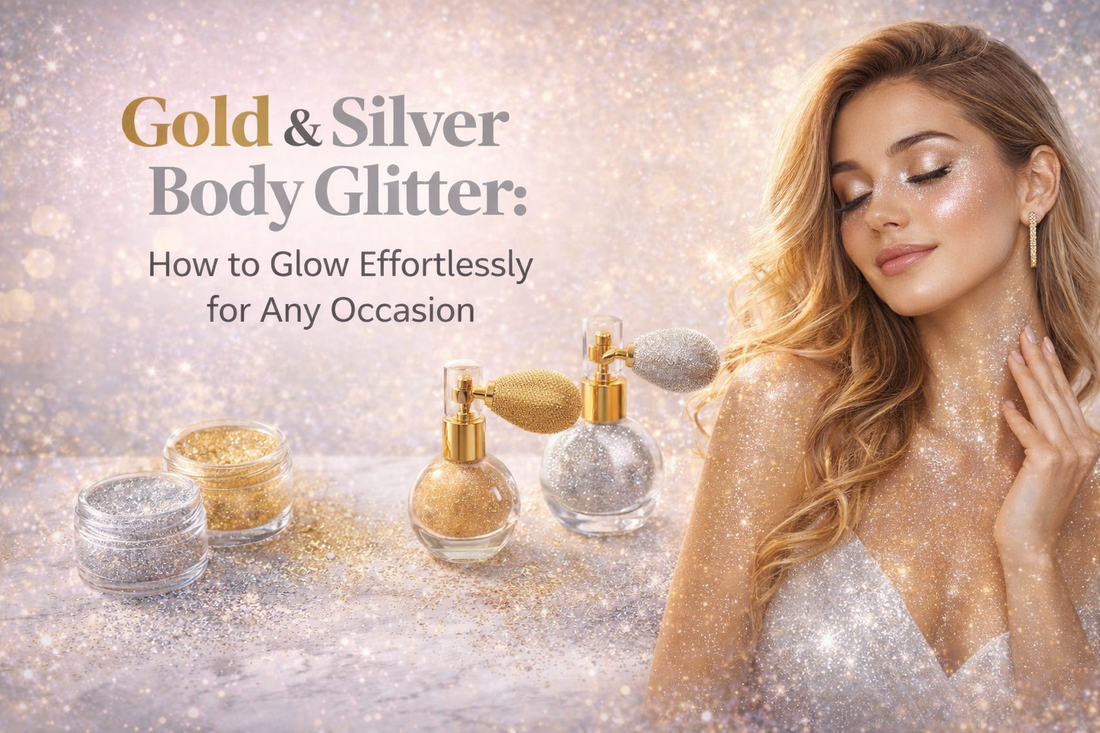 Gold and silver body glitter for radiant shimmer looks and special occasions