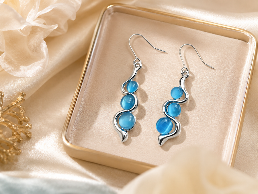 Blue Wave Dangle Earrings