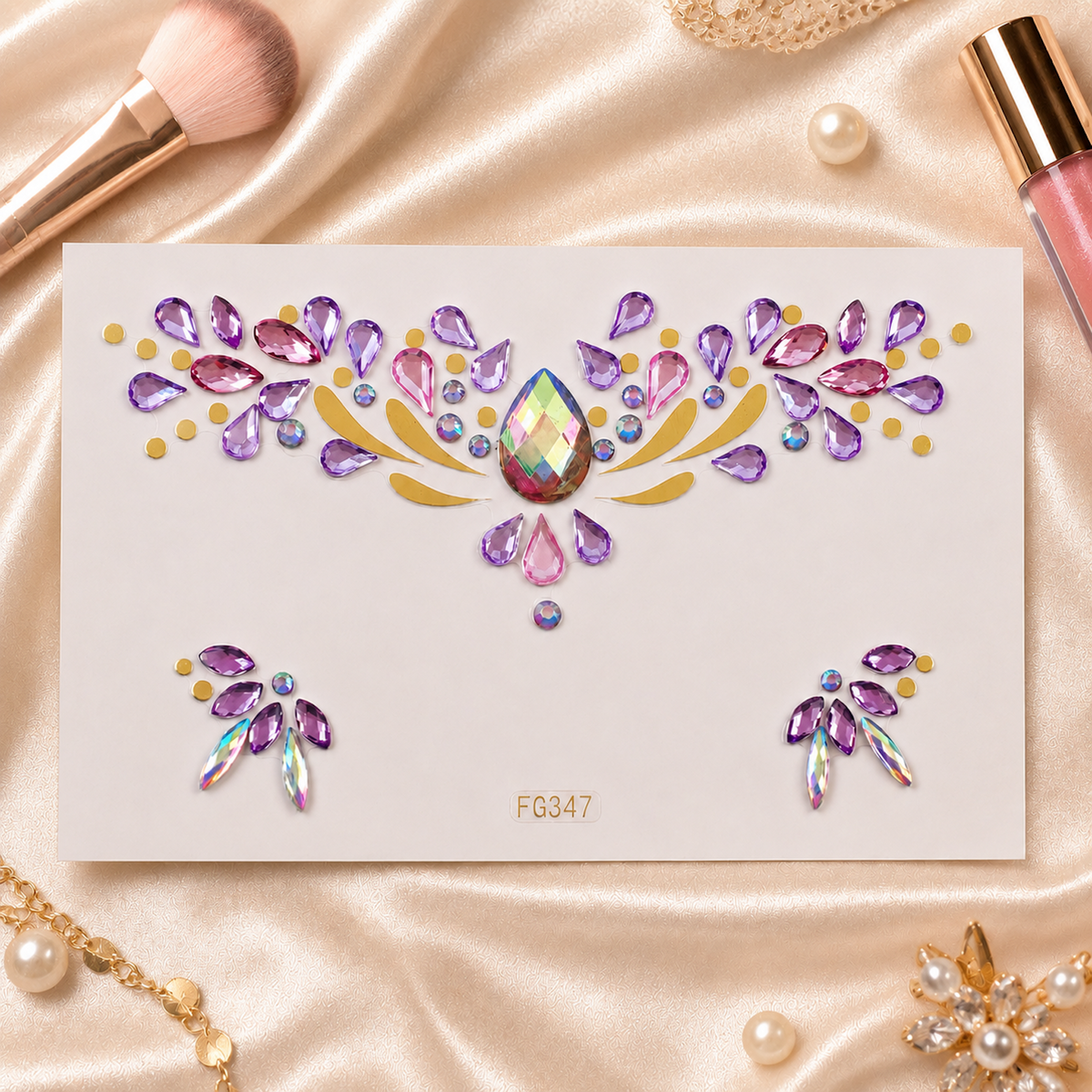 Pink and Purple Festival Face Gems full product contents