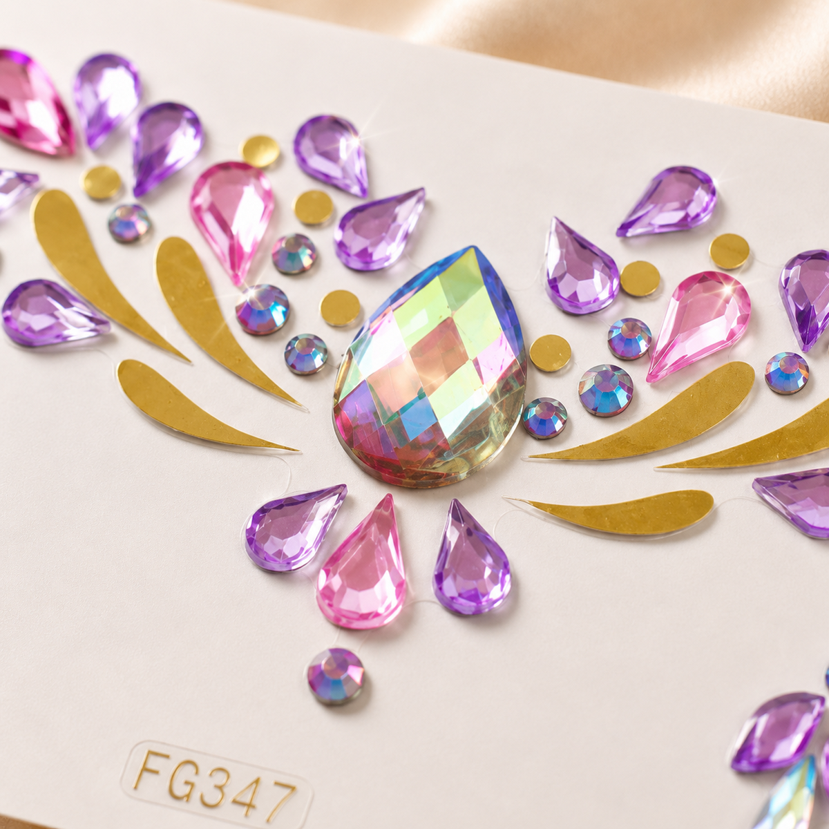 Close-up detail of Pink and Purple Festival Face Gems