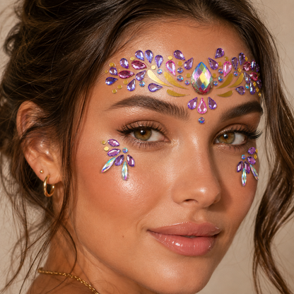 Pink and Purple Festival Face Gems fit and scale reference
