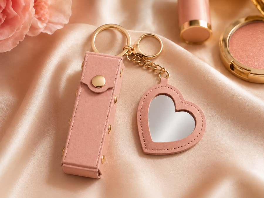 Mini Heart Lipstick Mirror Keychain