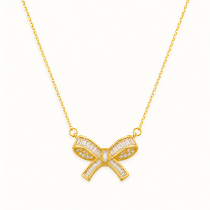 Gold Bow Pendant Necklace for Women Default Title showing contents and packaging