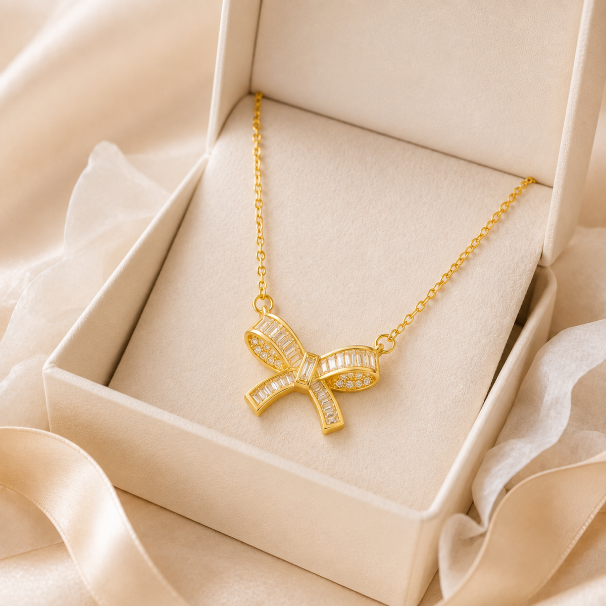 Gold Bow Pendant Necklace for Women Default Title gift-ready presentation