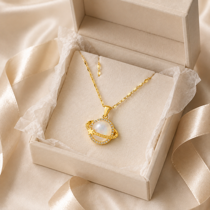Gold Celestial Planet Pendant Necklace gift-ready presentation