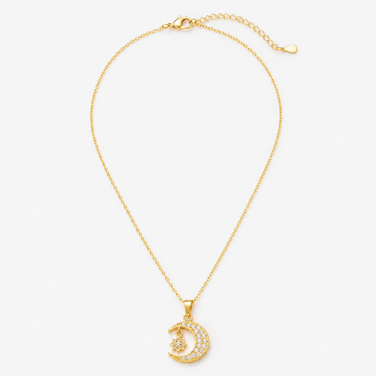 Gold Moon & Star Pendant Necklace clean product view