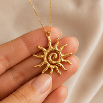 Gold Sun Pendant Necklace scale and fit image