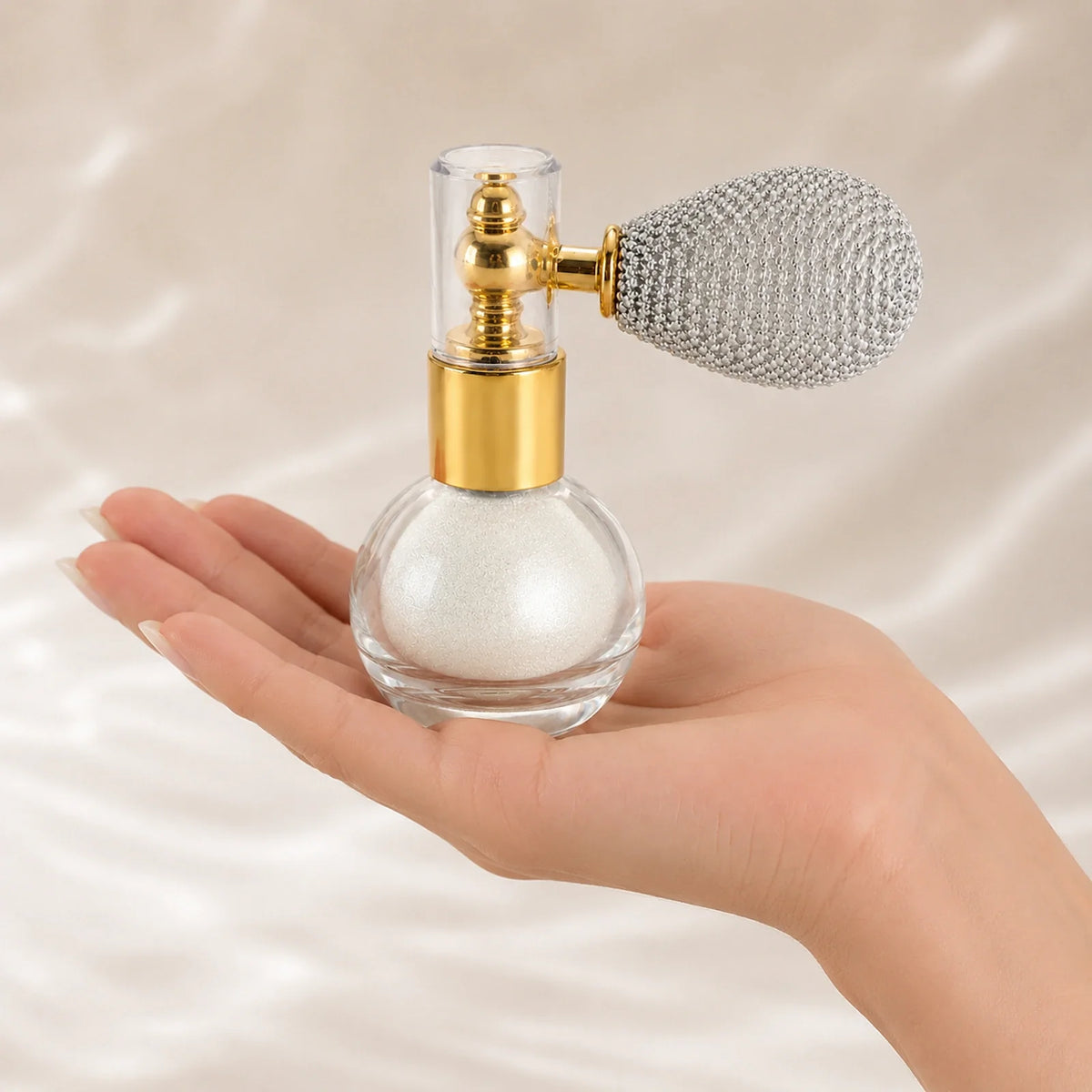 Luxury Pearl White Body & Hair Shimmer Powder Default Title showing scale and fit