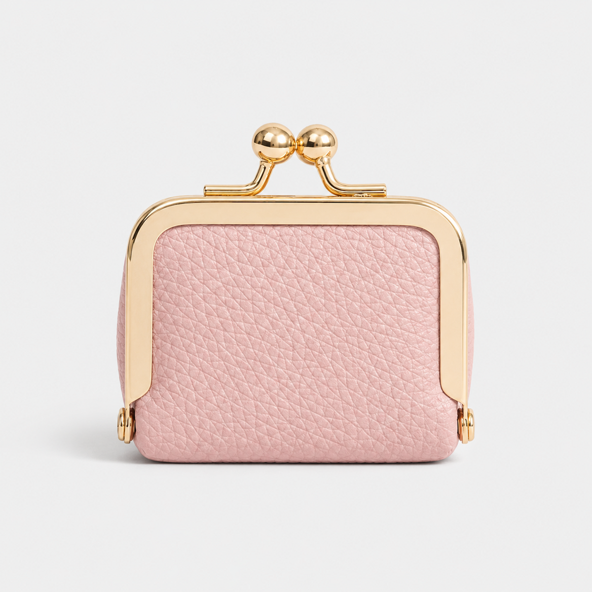 Mini Leather Coin Purse Wallet clean product view in pink with gold kiss-lock clasp