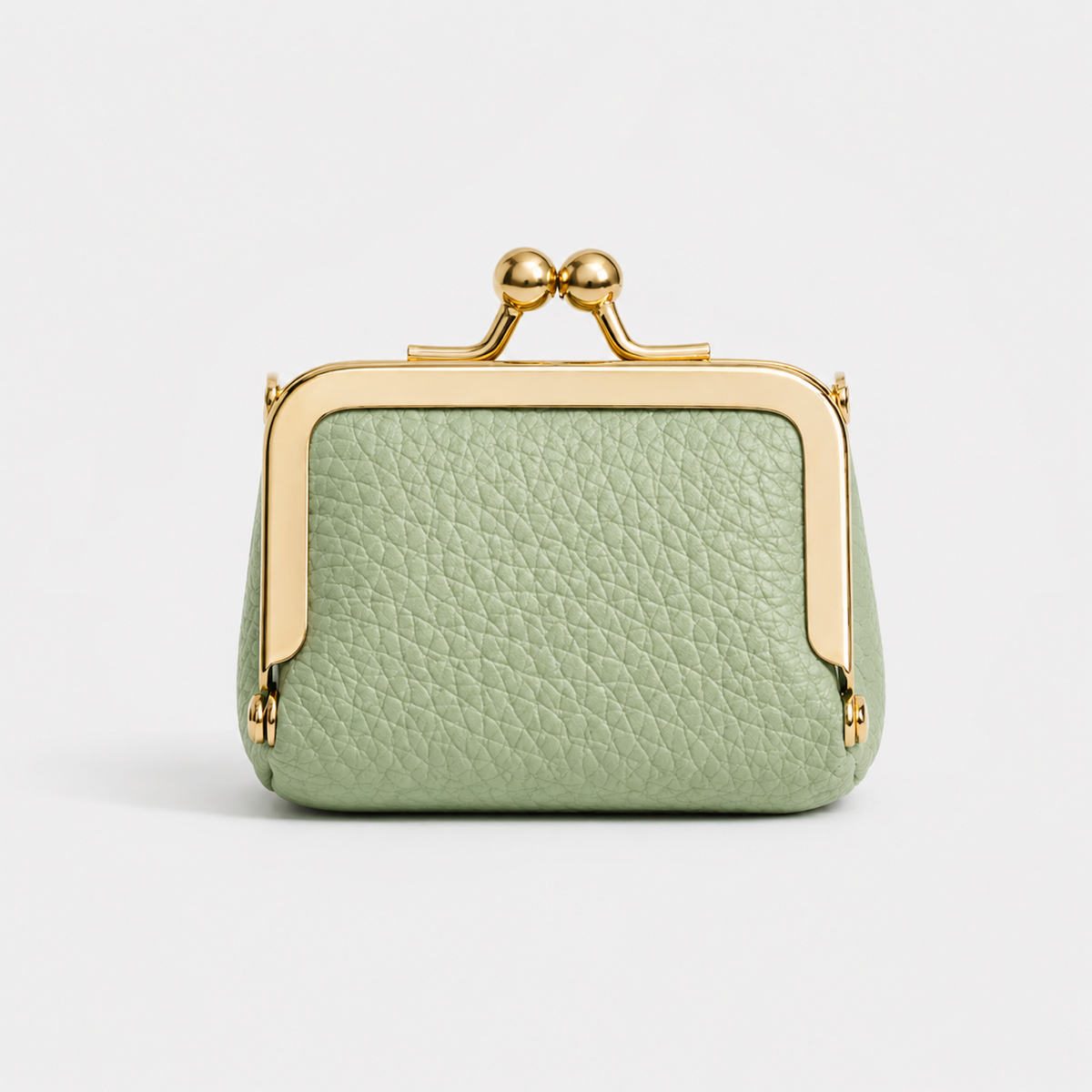 Mini Leather Coin Purse Wallet green variant with gold kiss-lock clasp