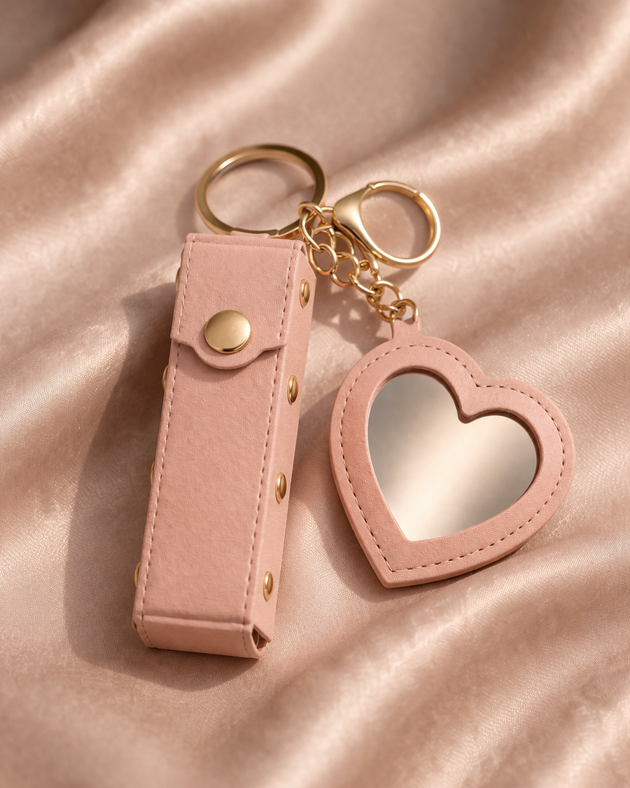 Mini Heart Lipstick Mirror Keychain 