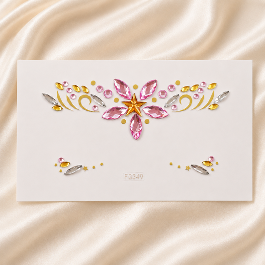 Pink Star Festival Face Gems hero product image on champagne satin