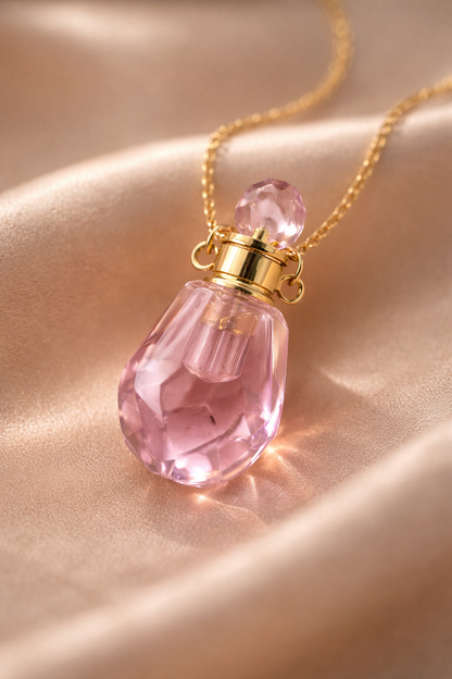Pink Crystal Perfume Bottle Necklace