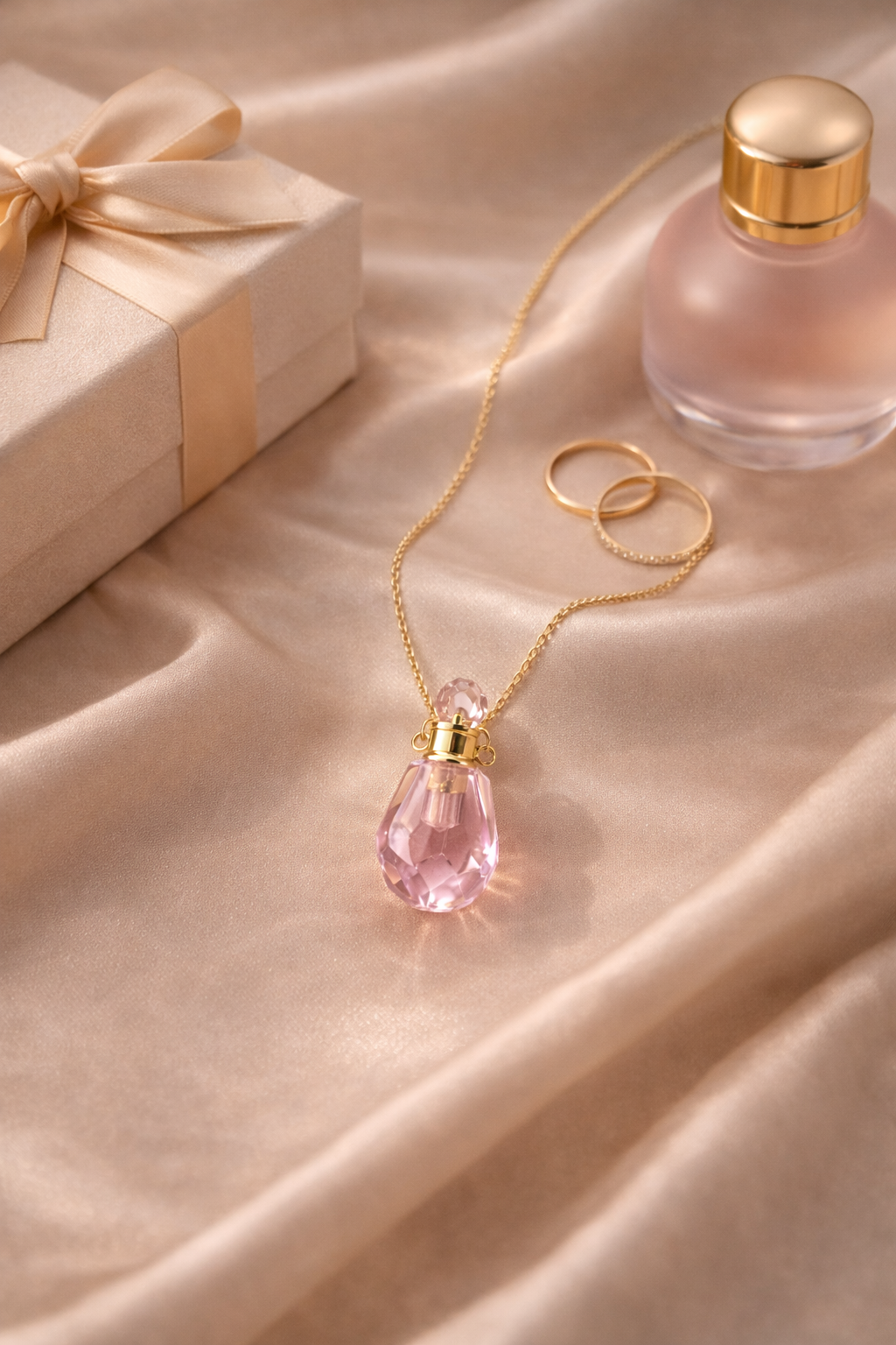 Pink Crystal Perfume Bottle Necklace