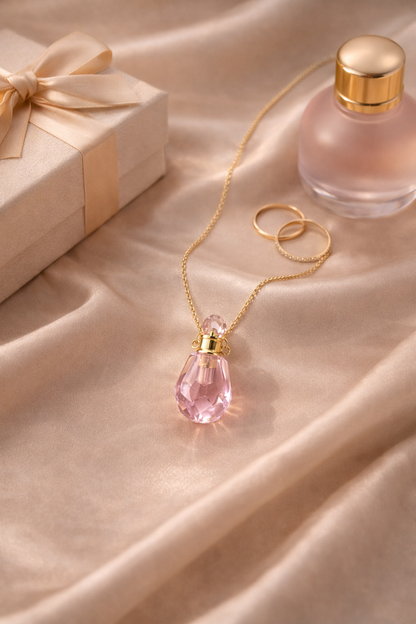 Pink Crystal Perfume Bottle Necklace