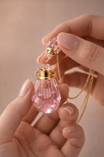 Pink Crystal Perfume Bottle Necklace