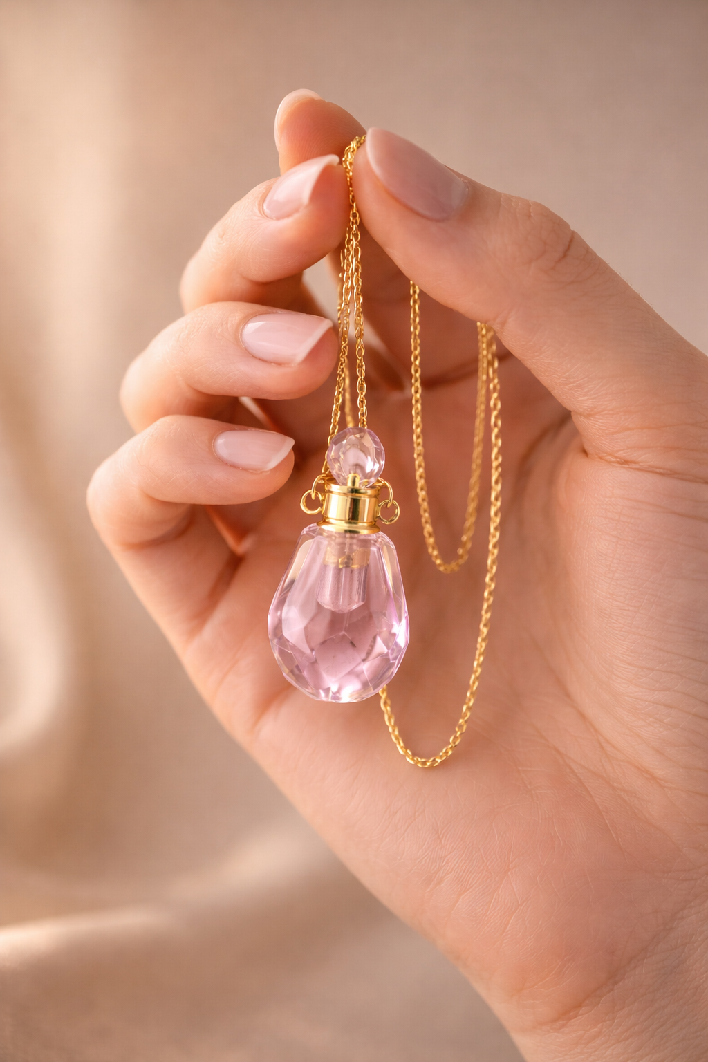 Pink Crystal Perfume Bottle Necklace