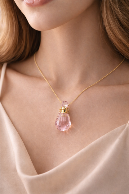 Pink Crystal Perfume Bottle Necklace