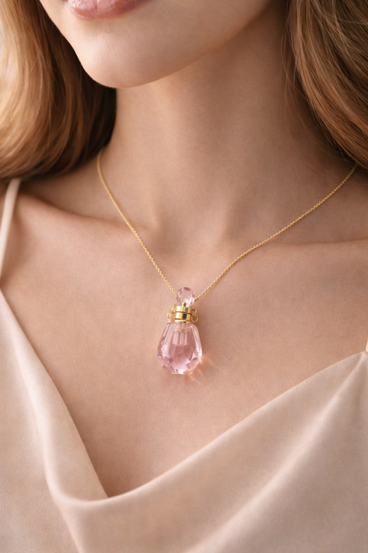 Pink Crystal Perfume Bottle Necklace