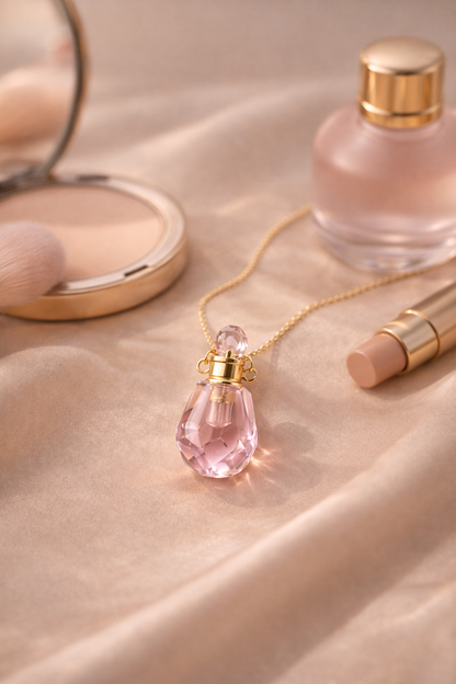 Pink Crystal Perfume Bottle Necklace