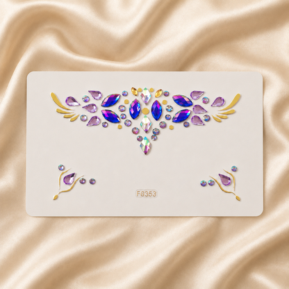 Rainbow Jewel Festival Face Gems styled on satin for festival beauty inspiration