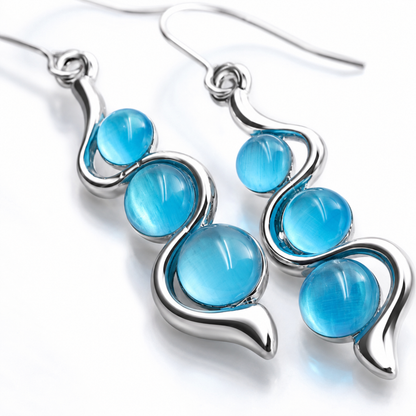 Close-up detail of Blue Wave Dangle Earrings
