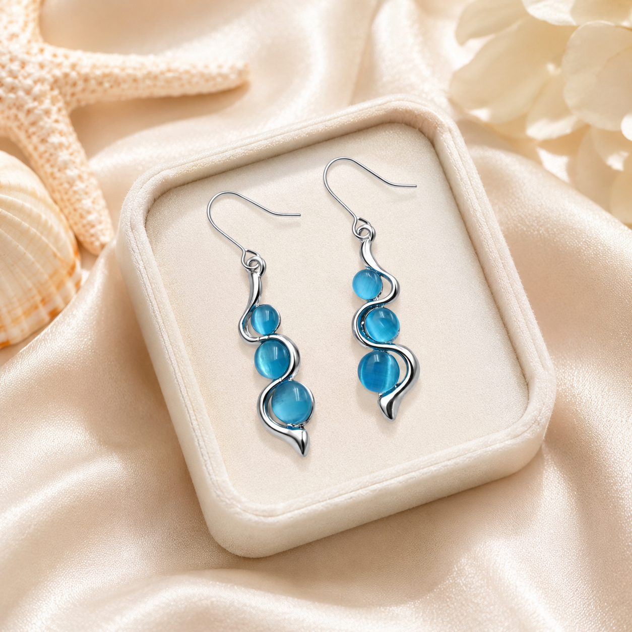 Blue Wave Dangle Earrings styling inspiration image