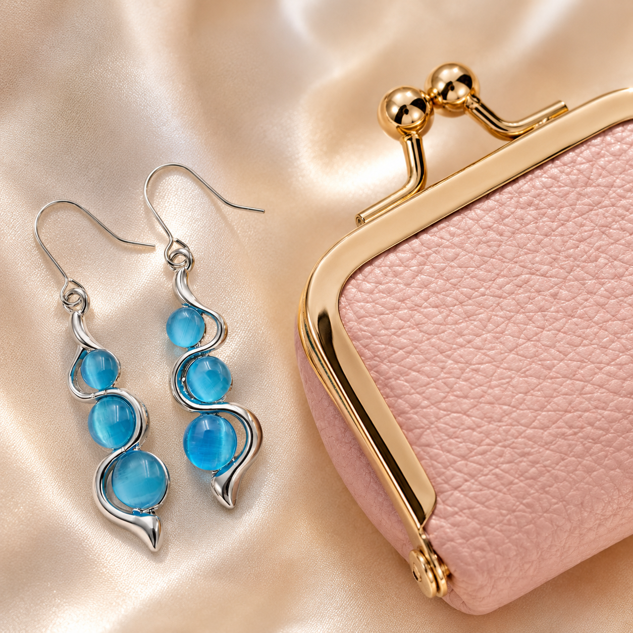 Close-up detail of Blue Wave Earrings and Mini Coin Purse Gift Set
