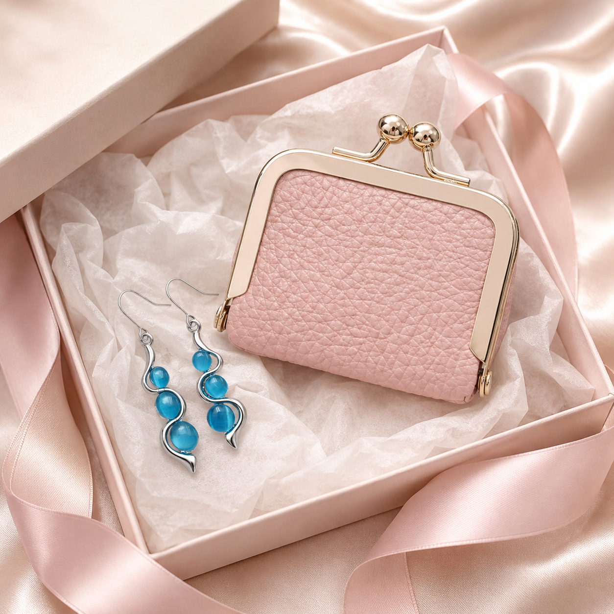 Blue Wave Earrings and Mini Coin Purse Gift Set gift-ready packaging image