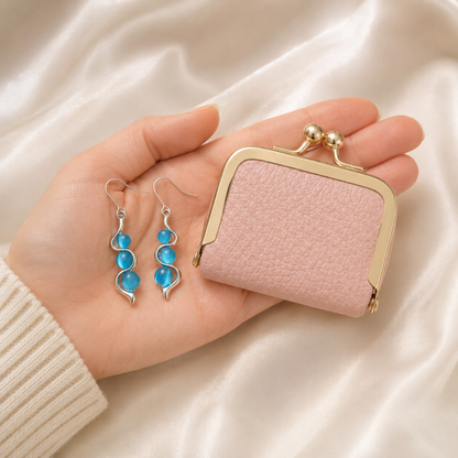 Blue Wave Earrings and Mini Coin Purse Gift Set shown with scale reference