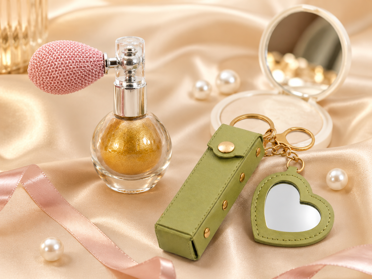 Glow and Go Gift Set with green mini heart lipstick mirror keychain variant