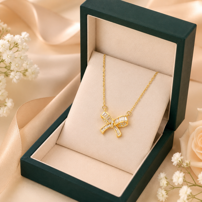 Gold Bow Pendant Necklace for Women gift-ready packaging image