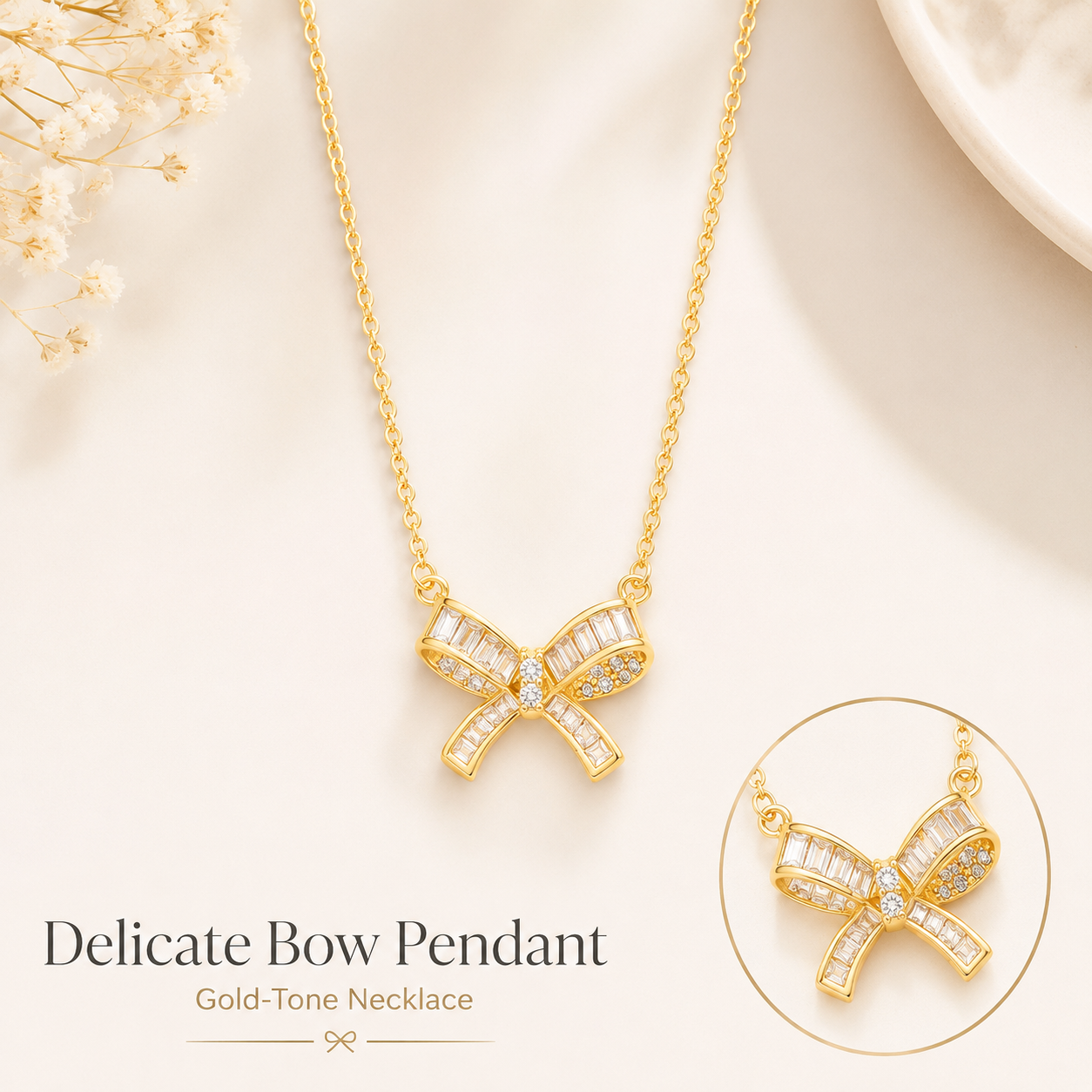 Gold Bow Pendant Necklace for Women product guide graphic