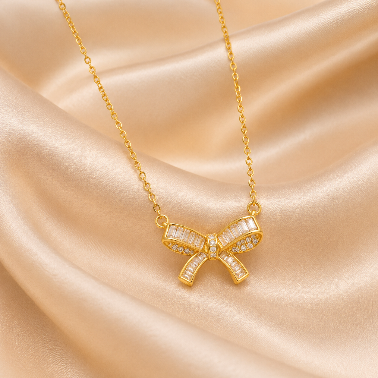 Gold Bow Pendant Necklace for Women product image