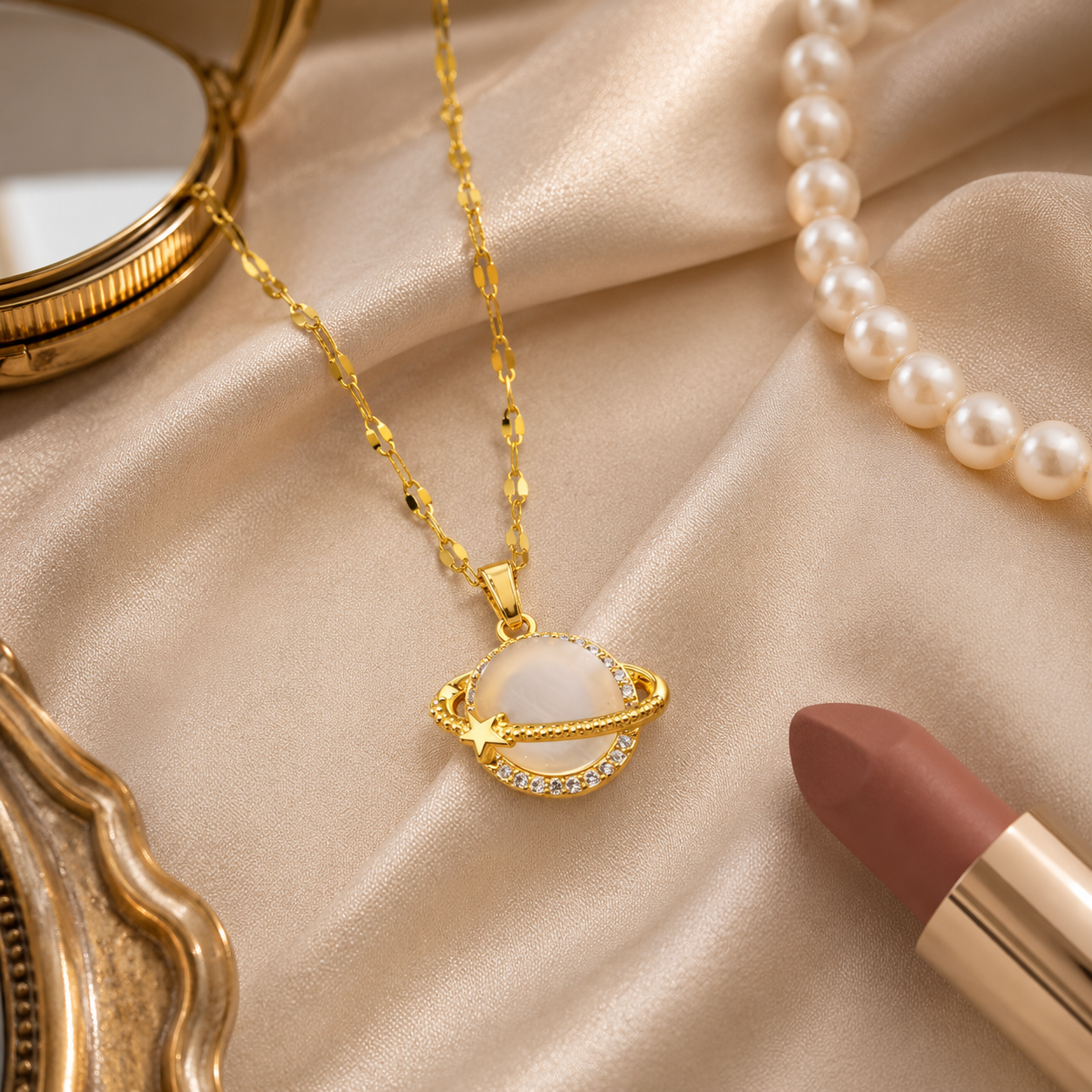 Gold Celestial Planet Pendant Necklace gift-ready packaging image