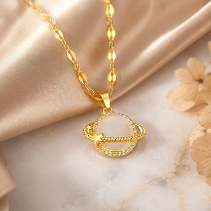 Gold Celestial Planet Pendant Necklace lifestyle image