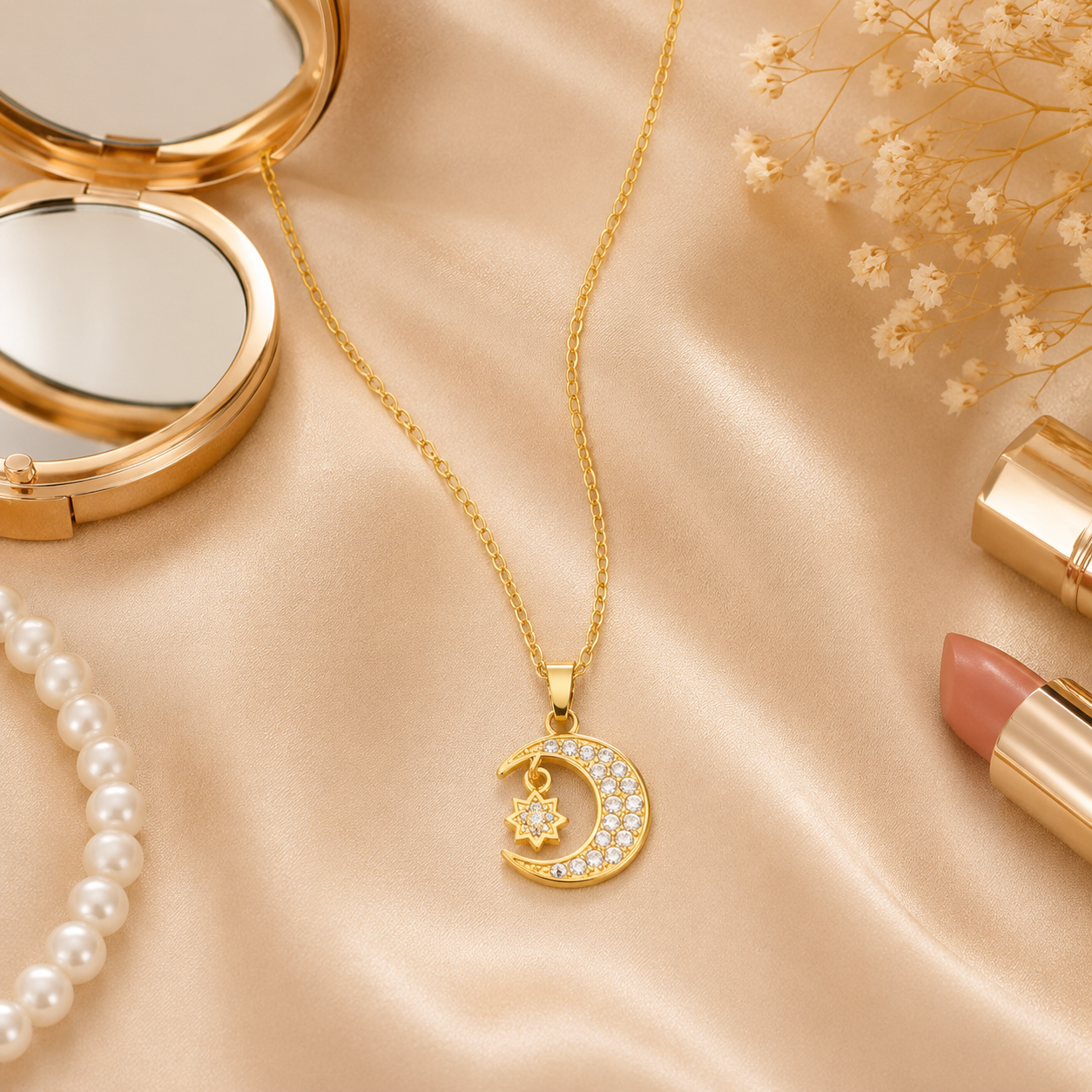 Gold Moon and Star Pendant Necklace gift-ready packaging image