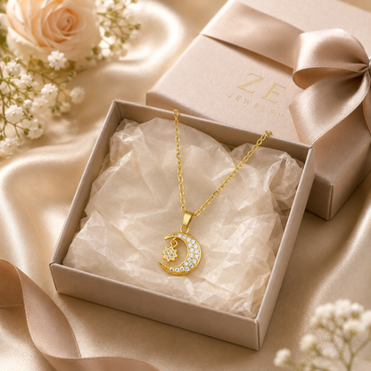 Gold Moon and Star Pendant Necklace product guide graphic