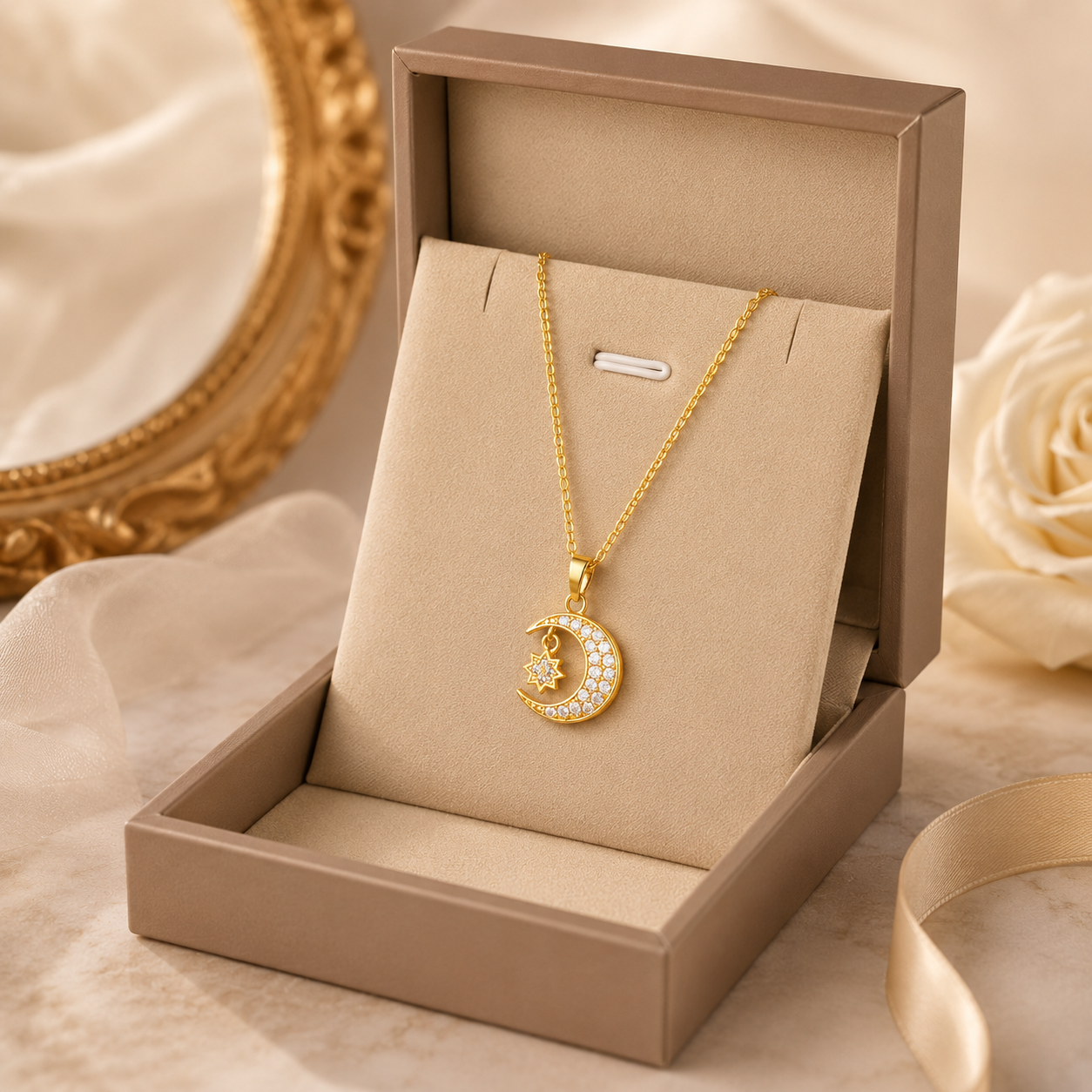 Gold Moon and Star Pendant Necklace lifestyle image