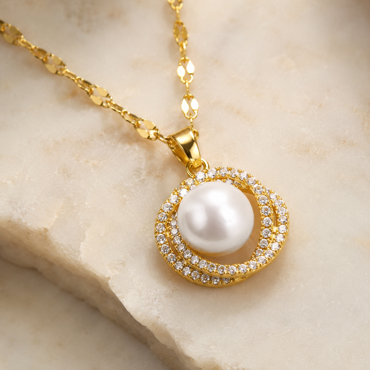 Gold Pearl Circle Pendant Necklace gift-ready packaging image