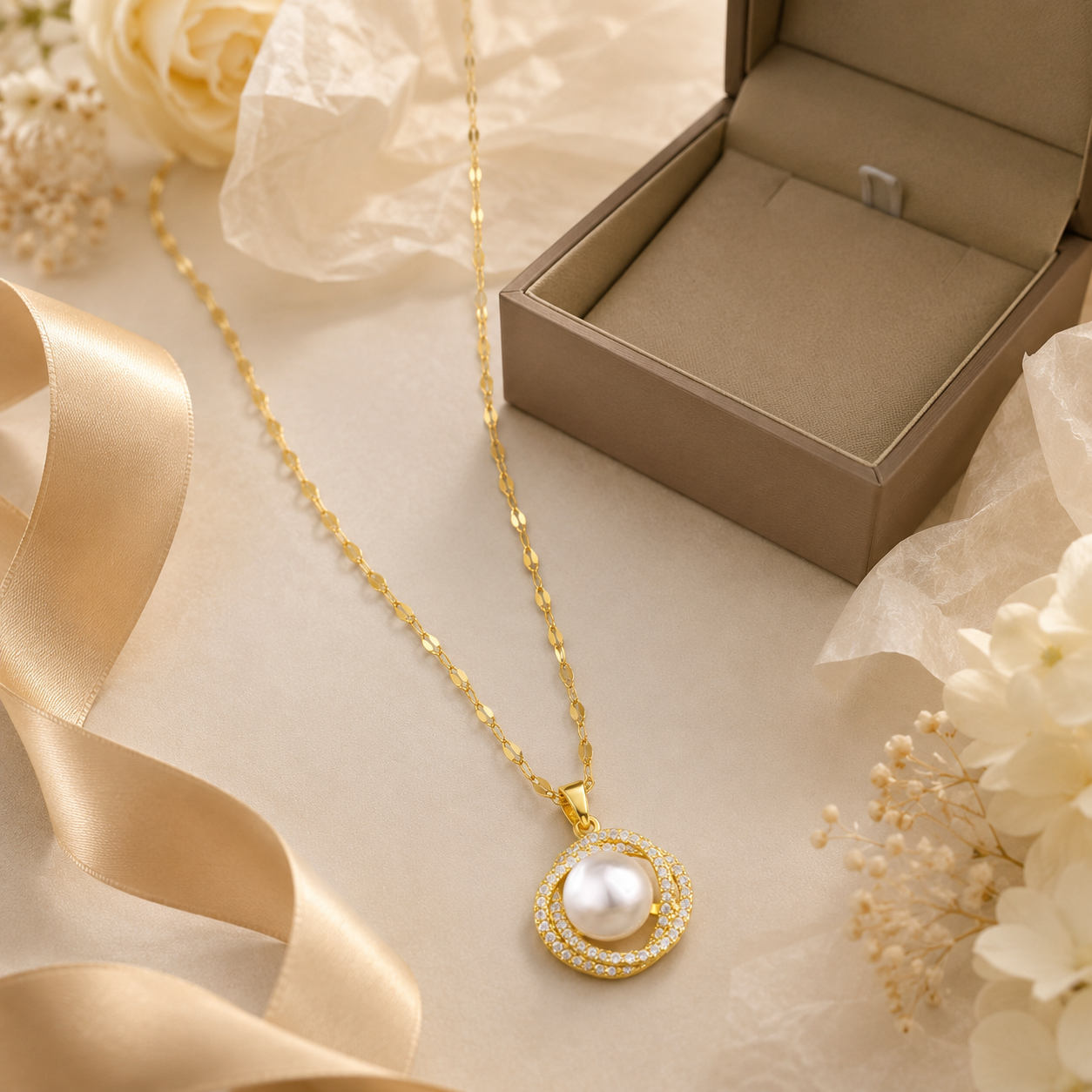 Gold Pearl Circle Pendant Necklace product guide graphic