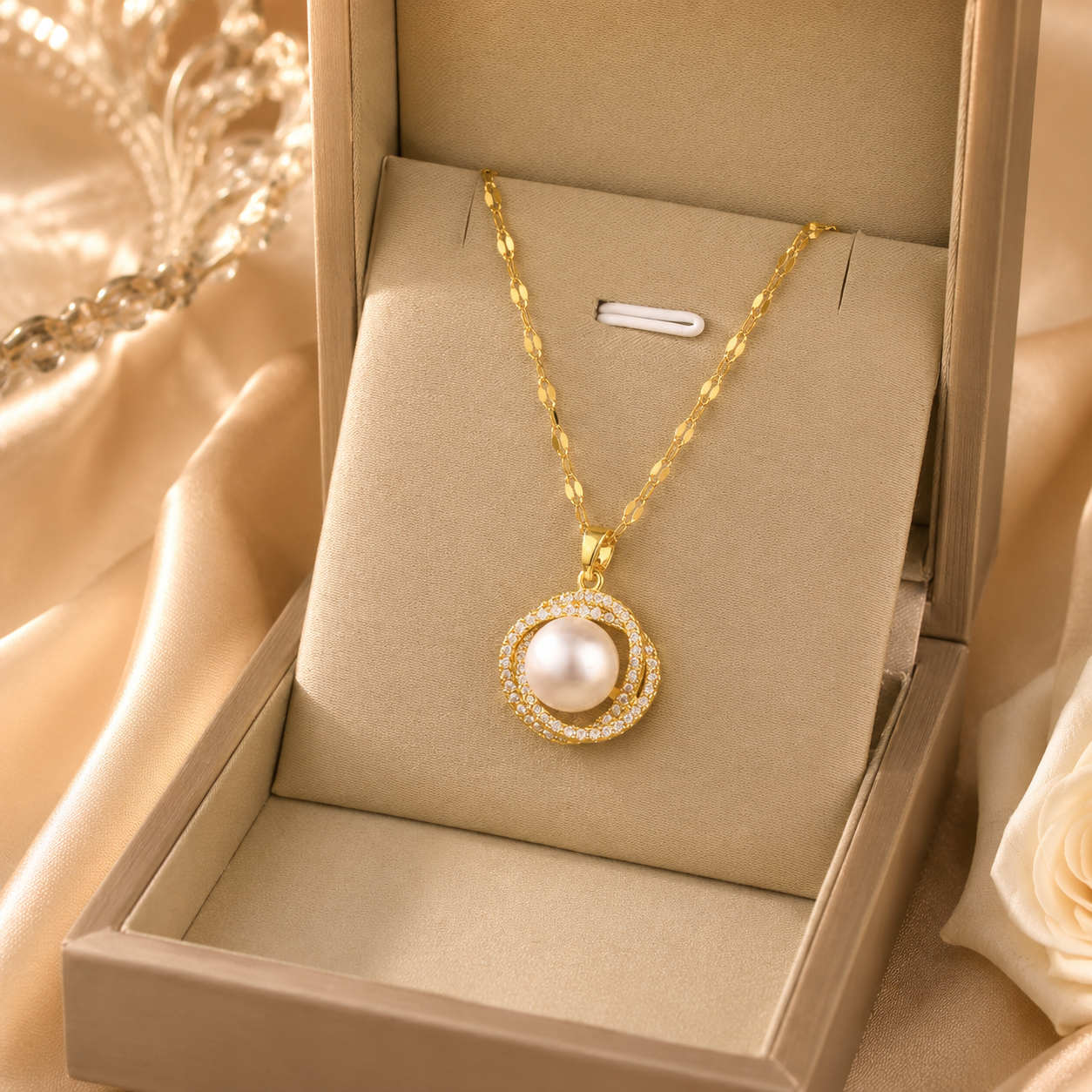 Gold Pearl Circle Pendant Necklace lifestyle image
