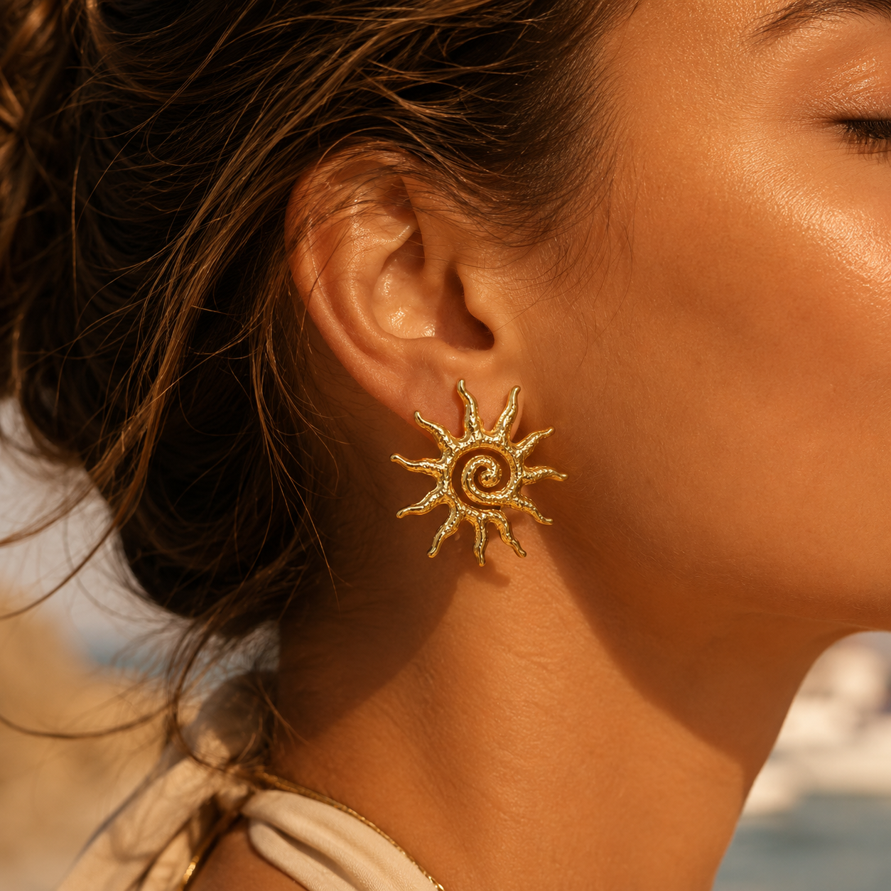 Close-up detail of Golden Sun Earrings