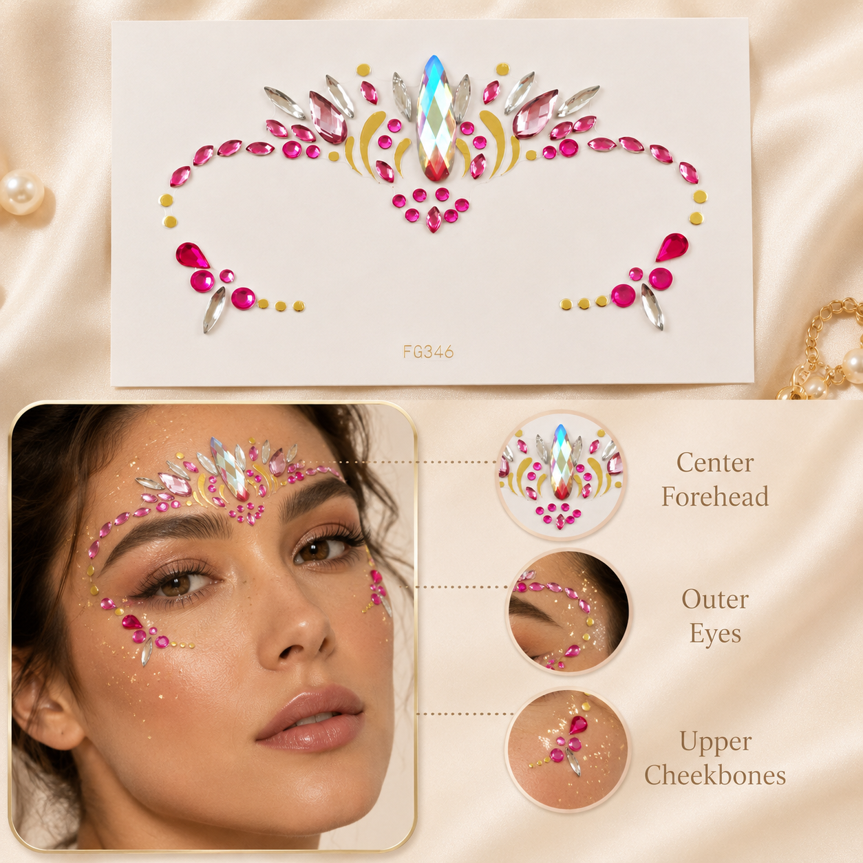 Hot Pink Festival Face Gems product guide graphic