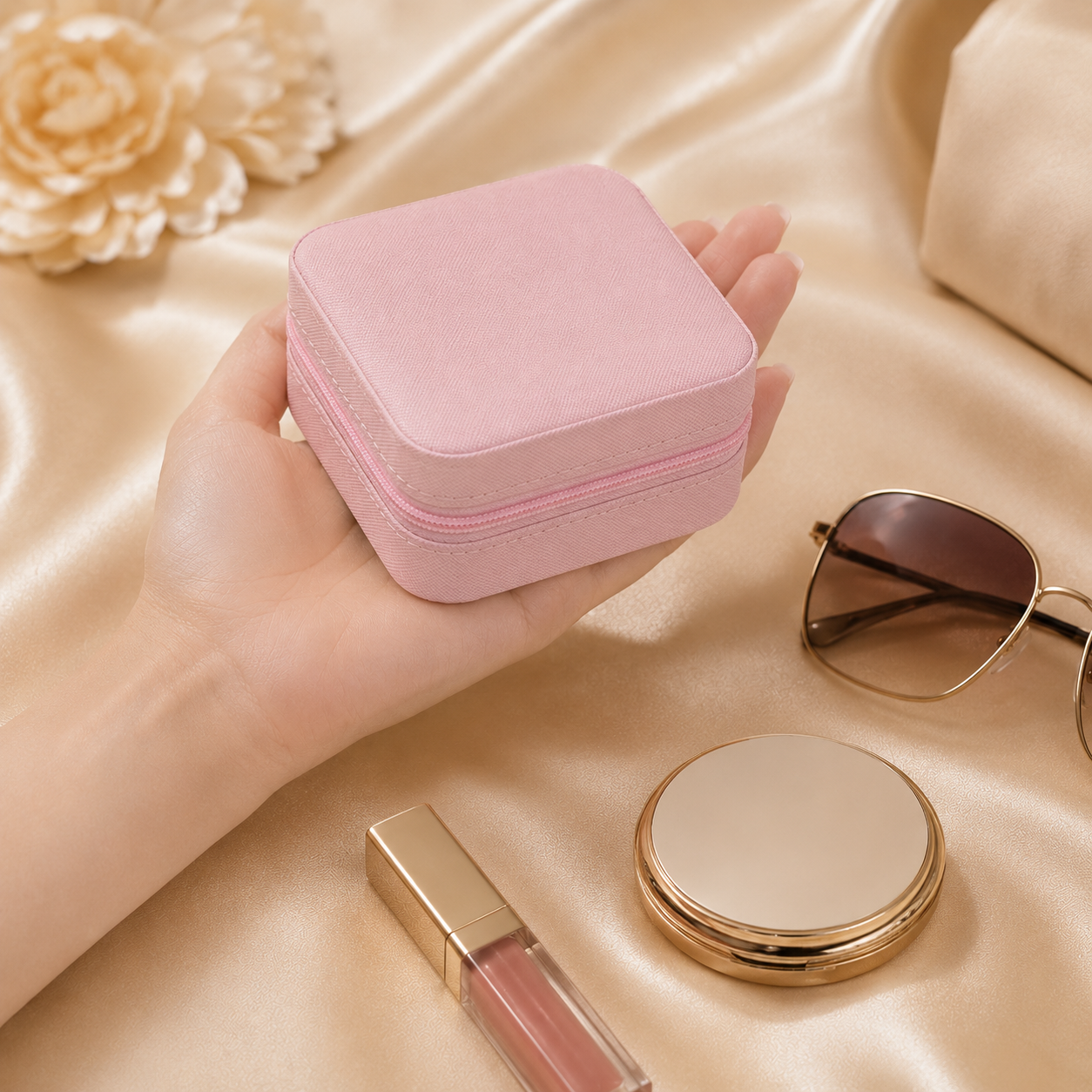 Close-up detail of Mini Travel Jewelry Organizer Box