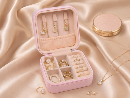 Pink mini travel jewelry organizer box for travel jewelry storage and gifting