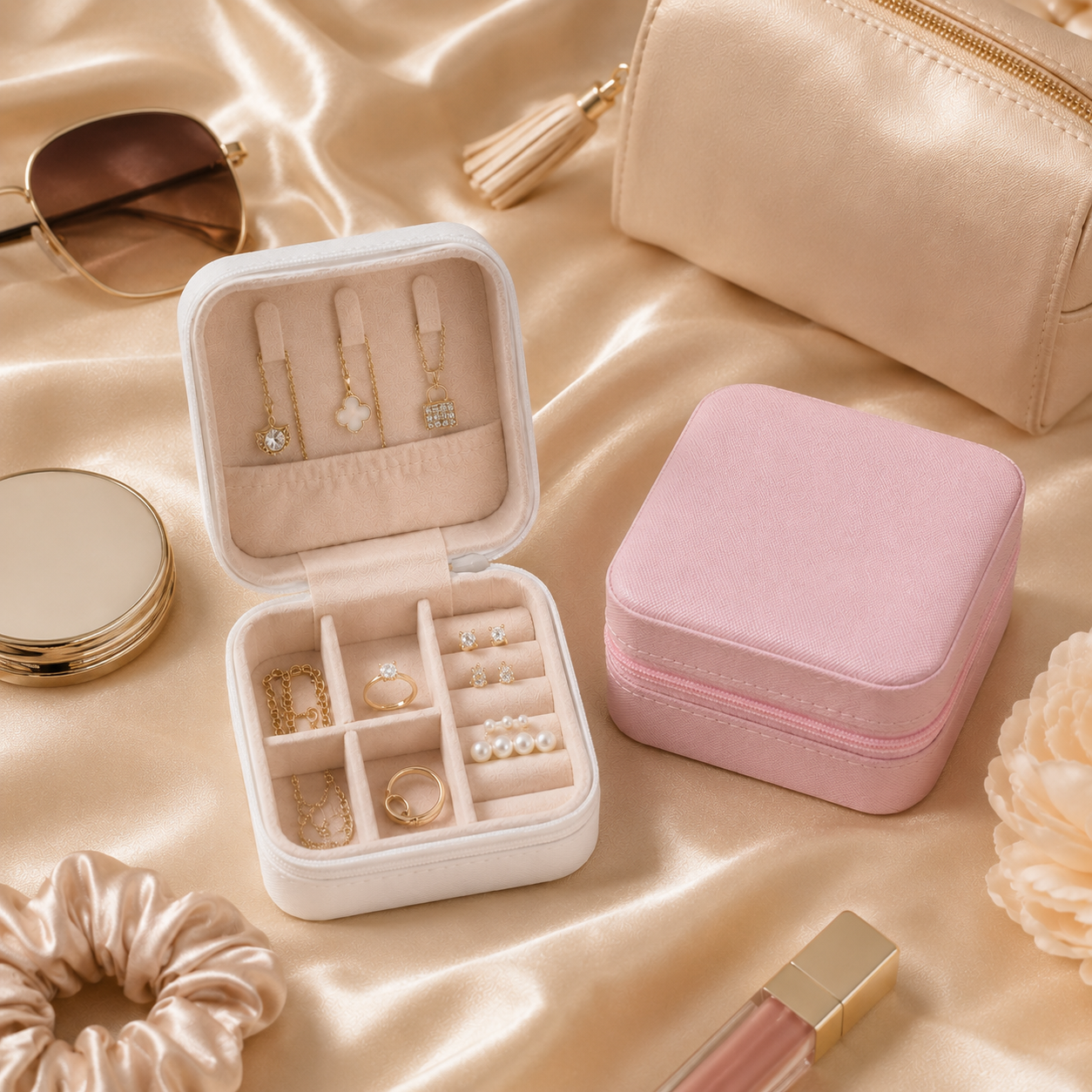 Mini Travel Jewelry Organizer Box shown with scale reference