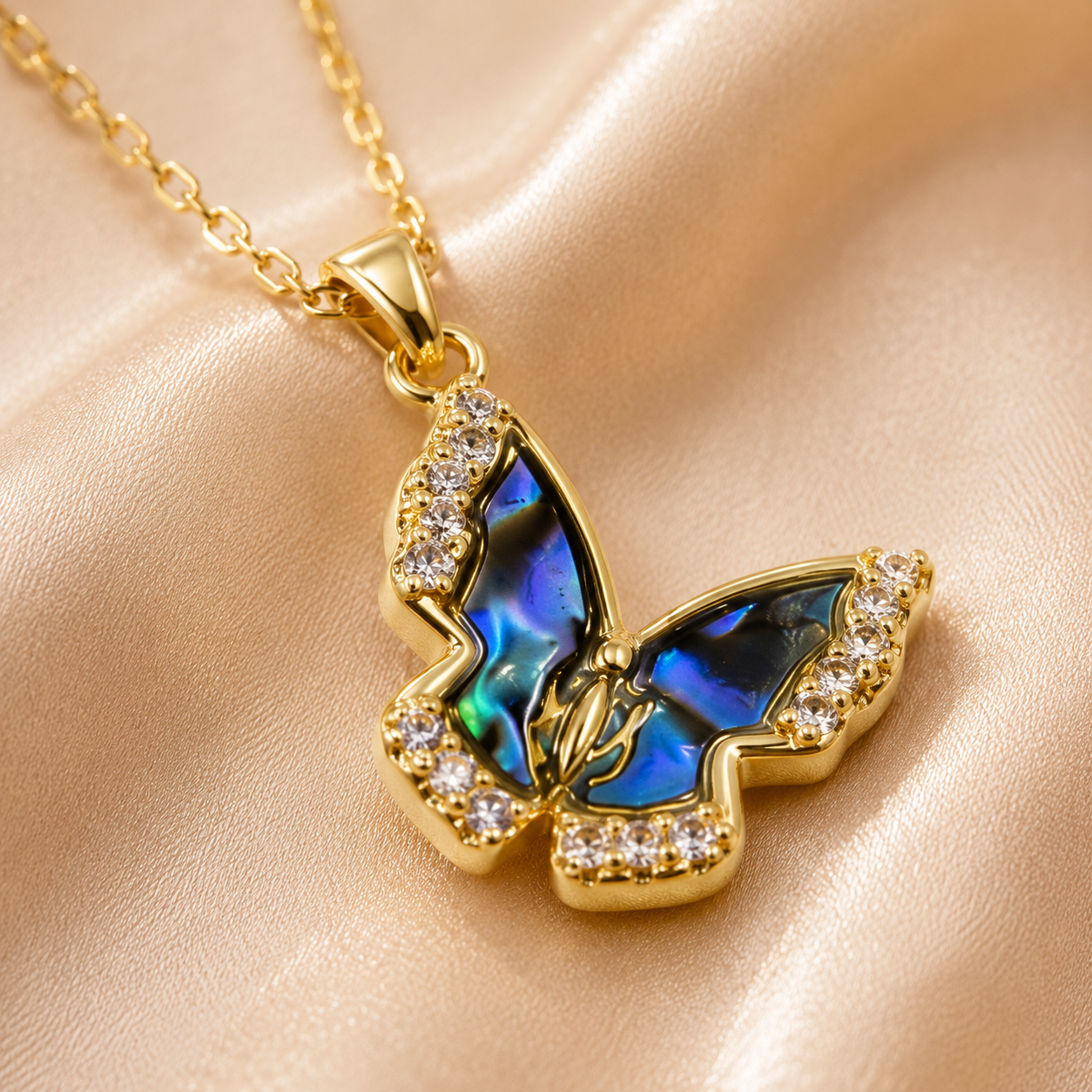 Close-up detail of Natural Shell Butterfly Necklace